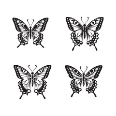 High-Quality Monochrome Vector Silhouettes of the Swallowtail Butterfly Isolated on a White Background