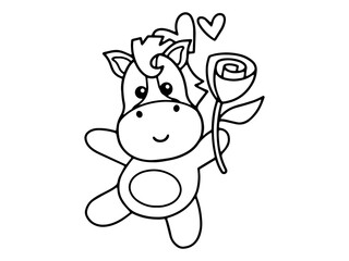 Valentine's Day Horse Holding Rose Outline