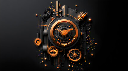 Abstract Clockwork Mechanism in Black and Gold