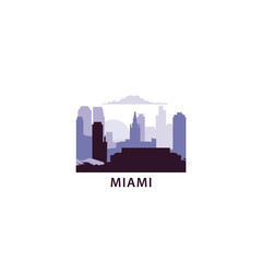 Obraz premium USA Miami logo with skyline, cityscape retro vector icon. United States of America, Florida city horizon, facade, travel logotype
