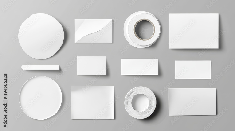 Poster white stickers, glued paper patches and adhesive tapes with wrinkles. vector realistic set of blank 