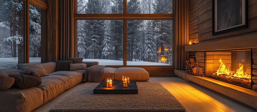 Cozy Winter Cabin Escape: Relaxing Fireplace and Snow Scenary
