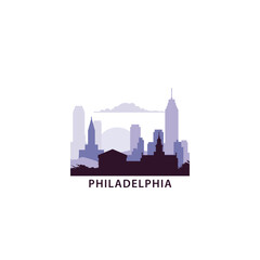 USA Philadelphia logo with skyline, cityscape retro vector icon. United States of America, Pennsylvania city horizon, facade, travel logotype