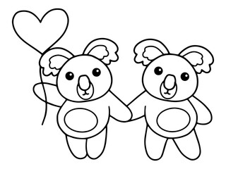 Valentines Day Koala Holding Balloon Line Art
