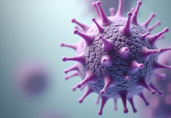 Detailed Visualization of Purple Cell Clusters Exhibiting Spiky Features and Varied Sizes, Set in a Clinical Laboratory Background for Medical Research
