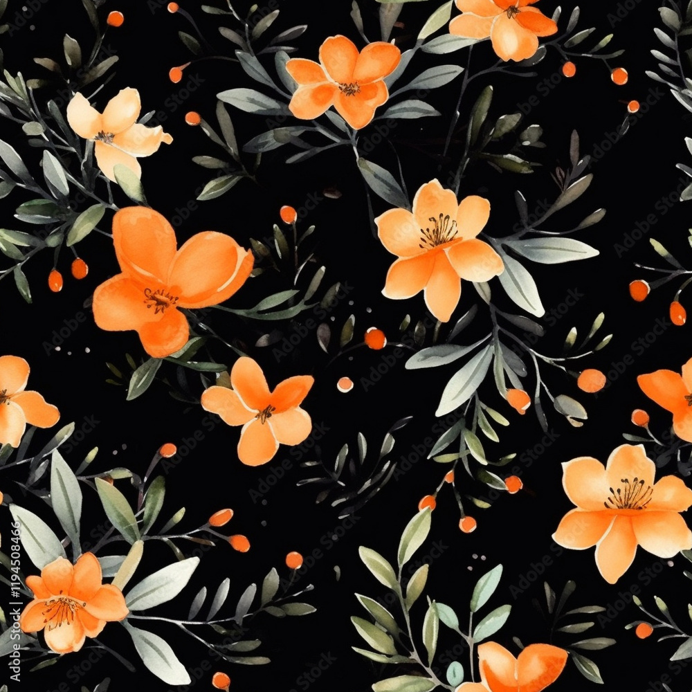 Aufkleber seamless pattern with flowers seamless pattern with autumn botanical, elegant floral composition on 
