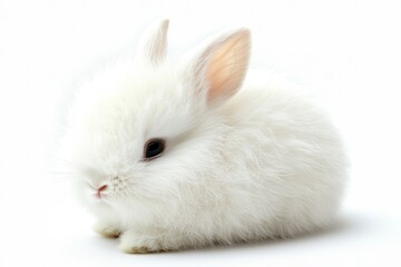 Obraz premium one fluffy small cute white rabbit isolated on white background