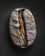 Naklejka premium Close-Up of a Single Roasted Coffee Bean Highlighting Unique Textures and Rich Brown Color on a Dark Background for Food and Beverage Themes