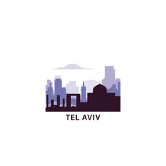 Obraz premium Tel Aviv logo with skyline, cityscape retro vector icon. Israel city horizon, facade, travel logotype
