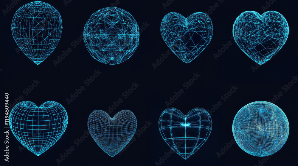 Poster abstract wireframe shapes set isolated on background. vector illustration of 3d grid geometric icons
