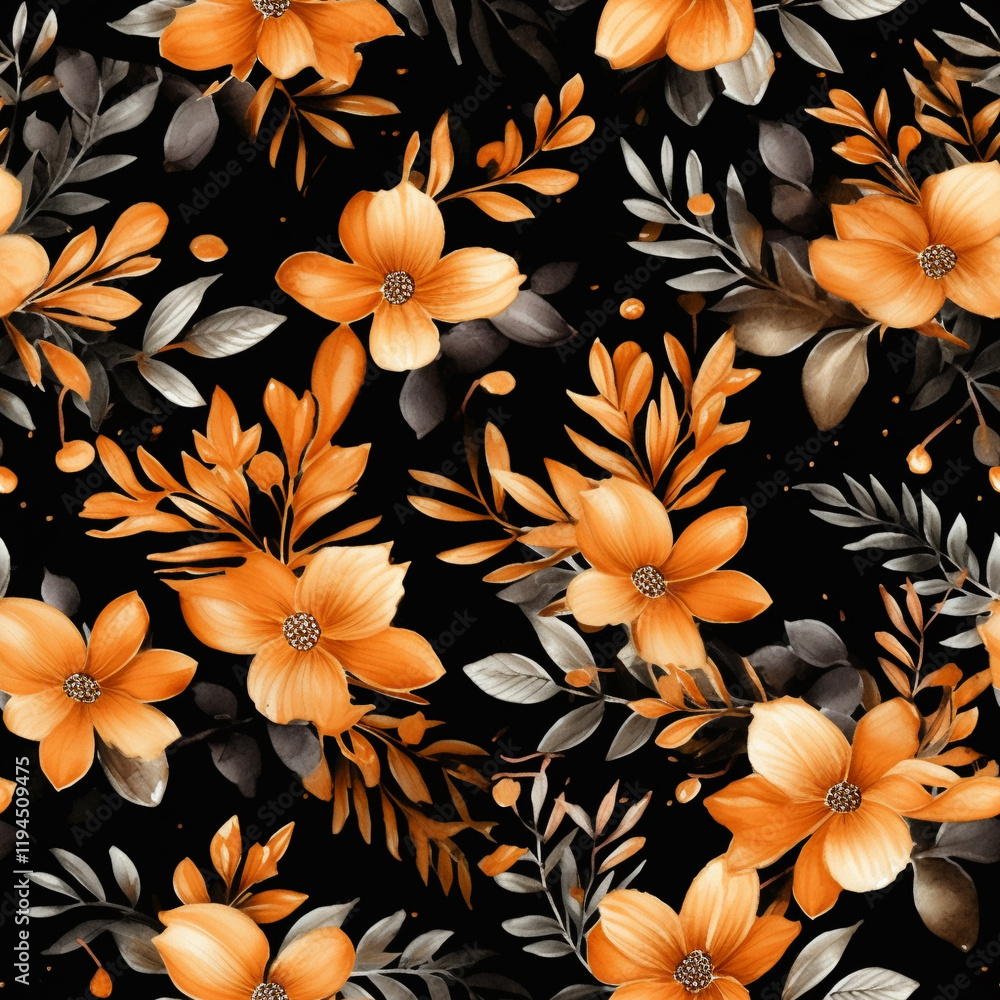 Poster seamless pattern with flowers seamless pattern with autumn botanical, elegant floral composition on 