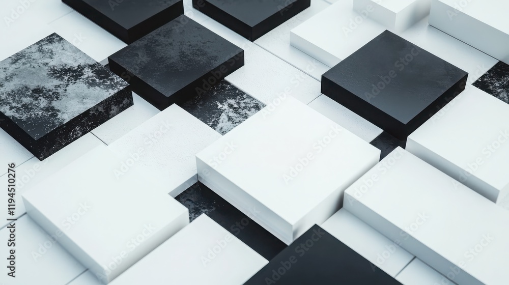 Poster Geometric composition of overlapping monochrome squares in minimalist design studio setting abstract art emphasizing precision and simplicity