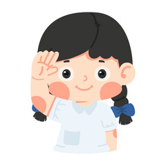 Kid girl saluting in student uniform