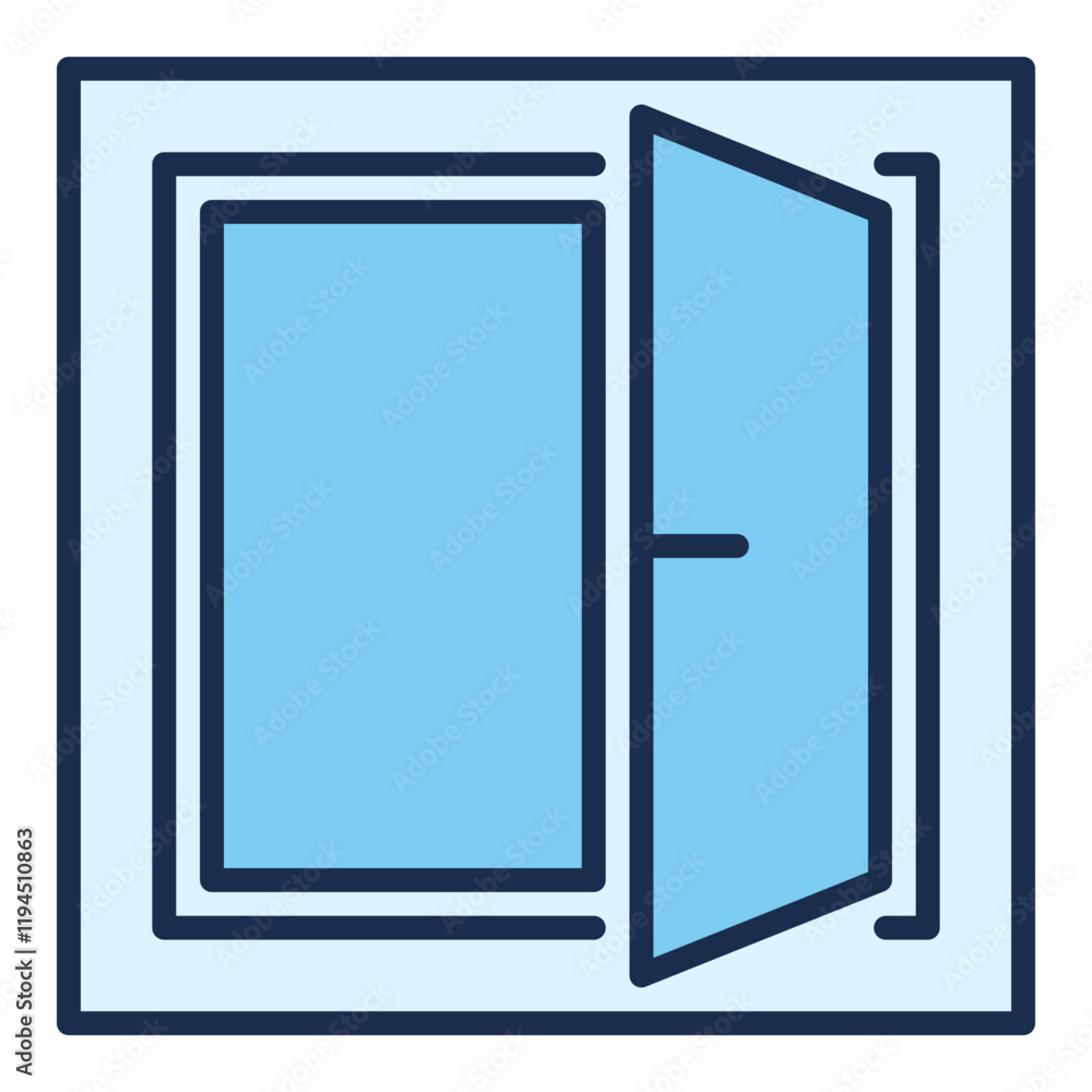 Poster minimalist opened window vector blue icon or design element