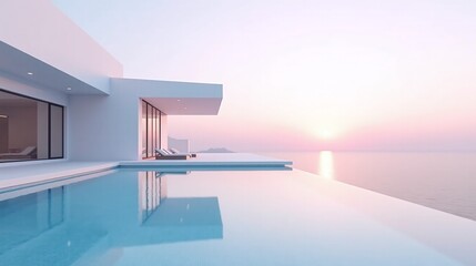 Fototapeta premium Minimalist modern architecture luxurious white beach house infinity pool