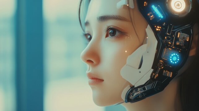 Self-driving autonomous cars move along a suburban traffic intersection in the evening. Neon HUD elements visualize the interaction of driverless cars connected to a common network	

