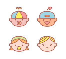 Set of kids avatars. Set of smiling faces of boys and girls with different hairstyles, skin color and ethnicity. Funny portraits of children. Flat vector illustration isolated on white background
