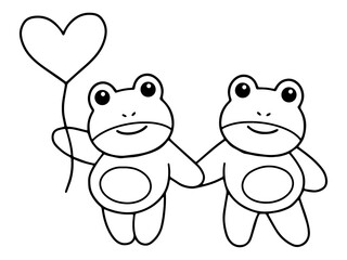 Valentines Day Frog Holding Balloon Line Art