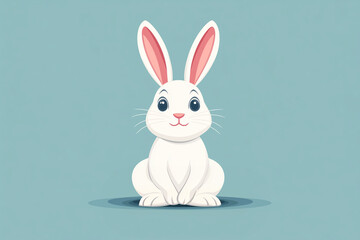 Obraz premium Playful cartoon Easter bunny with big eyes and pink ears on a blue background. 