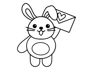 Valentine Day Rabbit Holding a Letter Black and White