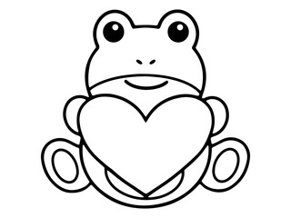 Valentine Day Frog Holding Heart Line Art