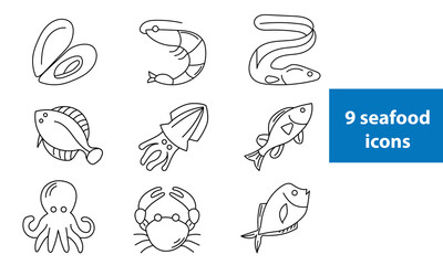Sea Life and Ocean animals vector icon set. 
