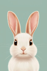 Obraz premium Adorable fluffy rabbit with tall ears and a soft pastel green background 