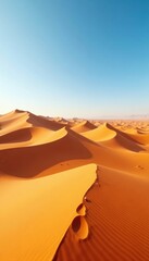 Vast, undulating Sahara sand dunes under clear sky, topography, majestic, Africa