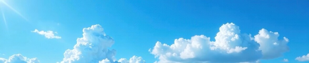 Obraz premium Vibrant blue sky, fluffy white clouds, scenic backdrop, illustration, overhead