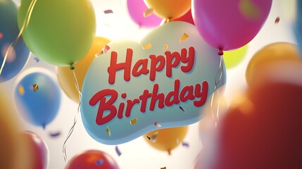 A colorful image of balloons with the words Happy Birthday written in red