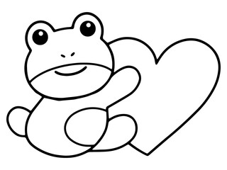 Valentine Day Frog Holding Heart Line Art