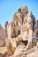 Goreme National Park, Turkey. Traditional tuff mountains in Cappadocia. Cave city, ancient buildings