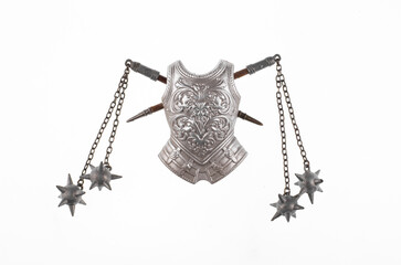 knight breastplate and weapons isolated on white background