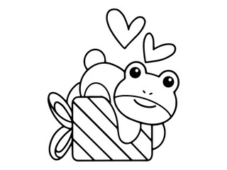 Valentine Day Frog Holding Gift Line Art