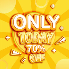 Colorful background only today banner sales text  effect 3d collection template  editable