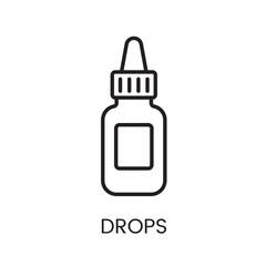 An icon of a dropper bottle with a labeled section in vector, symbolizing liquid medications or eye drops, with an editable stroke