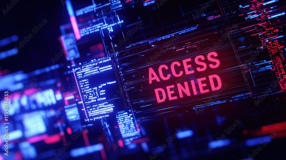 Poster access denied warning displayed on futuristic digital interface with glowing effects