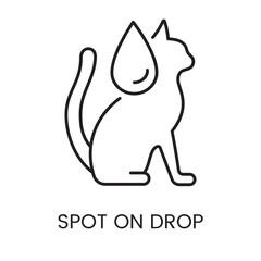 An icon of a cat silhouette with a drop in vector, representing spot-on application for pets, with an editable stroke