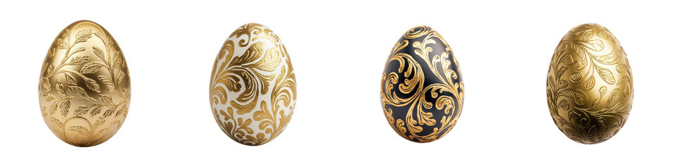 Ornate Golden Easter Eggs with Baroque Decorative Patterns and Luxurious Metallic Finishes