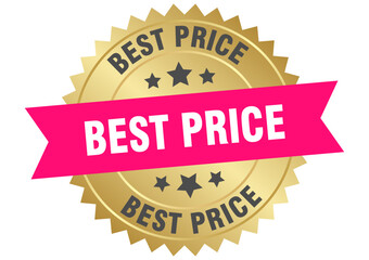 best price. best price round pink and gold label isolated on transparent background