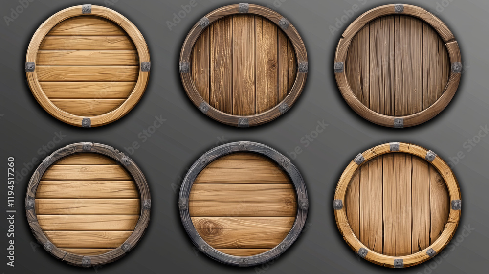 Aufkleber orange wooden game sign board frame cartoon vector. wood texture sign board ui panel isolated on tra