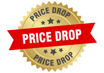price drop. price drop round red and gold label isolated on transparent background