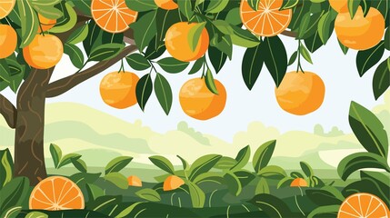 Vibrant Fresh Citrus Fruit Hanging From Tree in Sunny Orchard