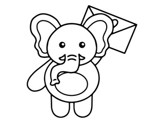 Valentine Day Elephant Holding a Letter Black and White