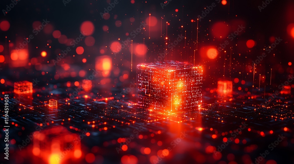 Poster illuminated cube data network digital abstract art
