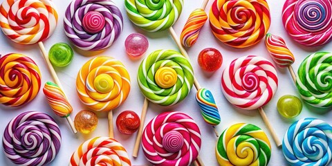 Fototapeta premium A vibrant panorama of colorful lollipops creates a sweet, candy-coated background.
