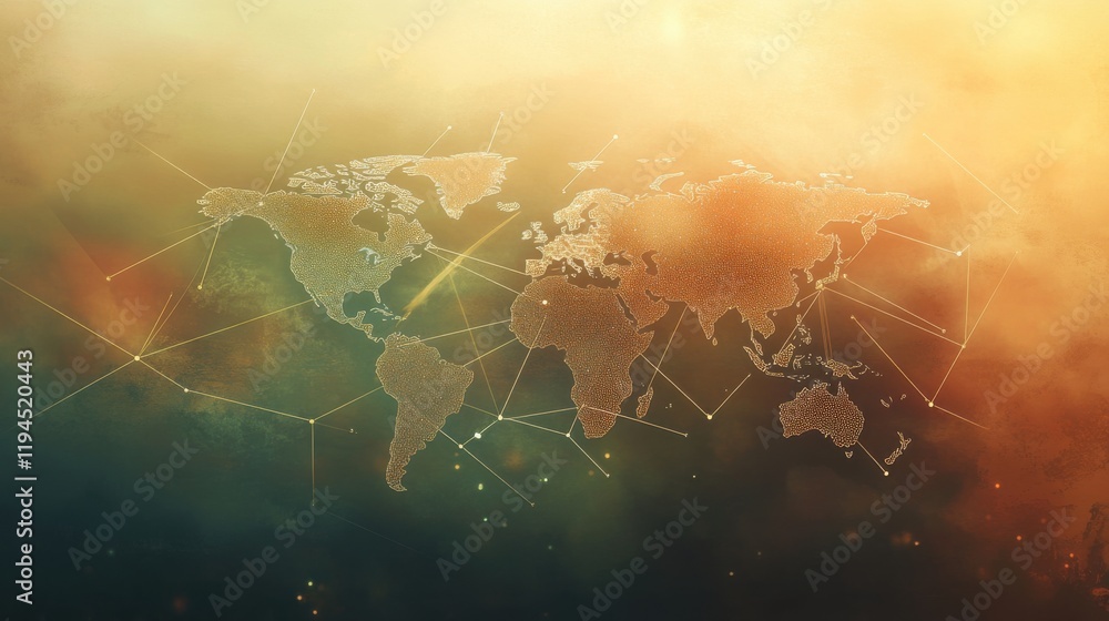 Poster global network: interconnected world map