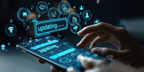 Fototapeta premium Mobile device updating process digital environment technology content interactive interface user perspective data management concept