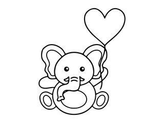 Valentines Day Elephant Holding Balloon Line Art