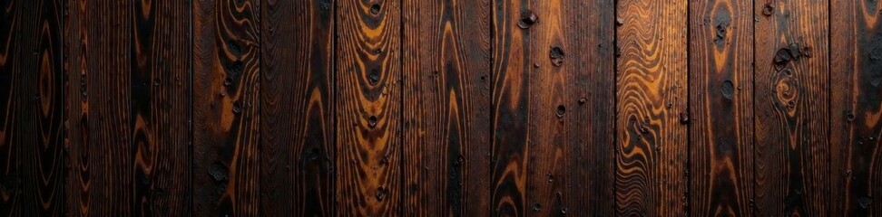 Obraz premium Rich, dark wood grain texture; vertical planks , polished, paneling